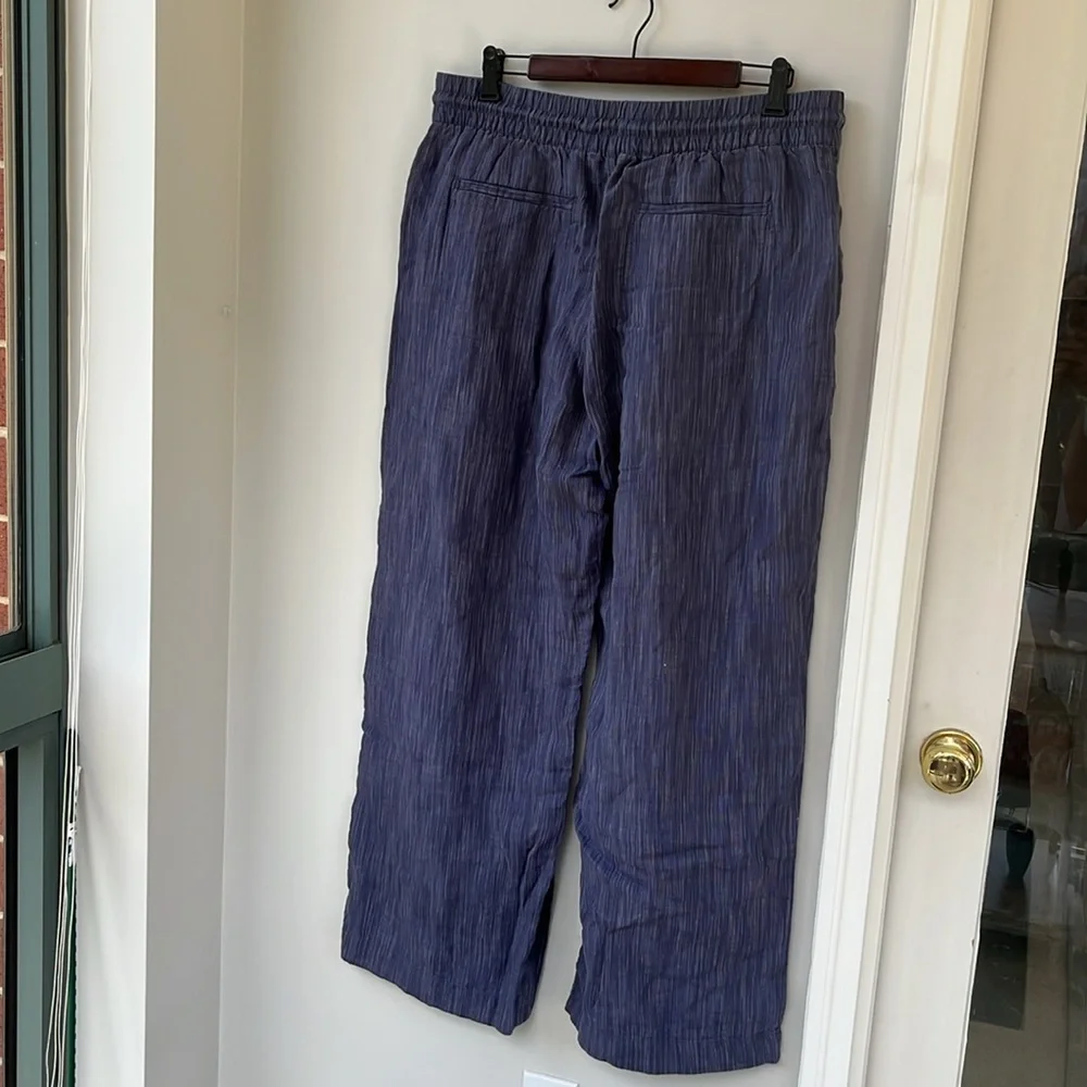Athleta Cabo Linen Textured Blue Wide Leg Pants - Picture 10 of 14